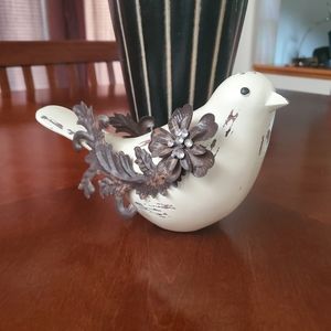 White distressed bird figurine